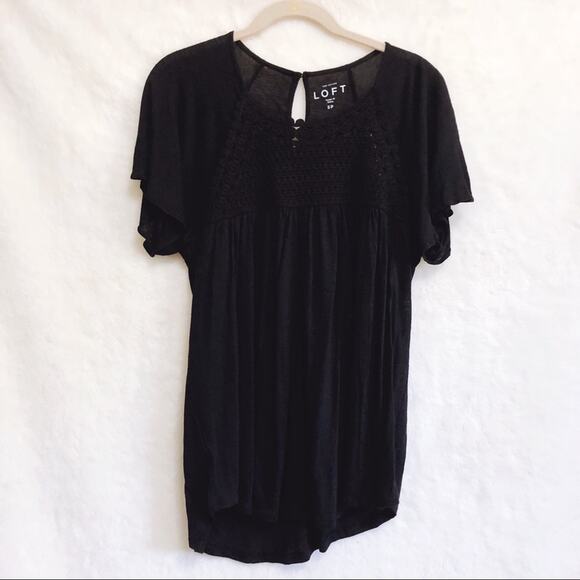 LOFT Black Crochet Yoke Top - Picture 1 of 8